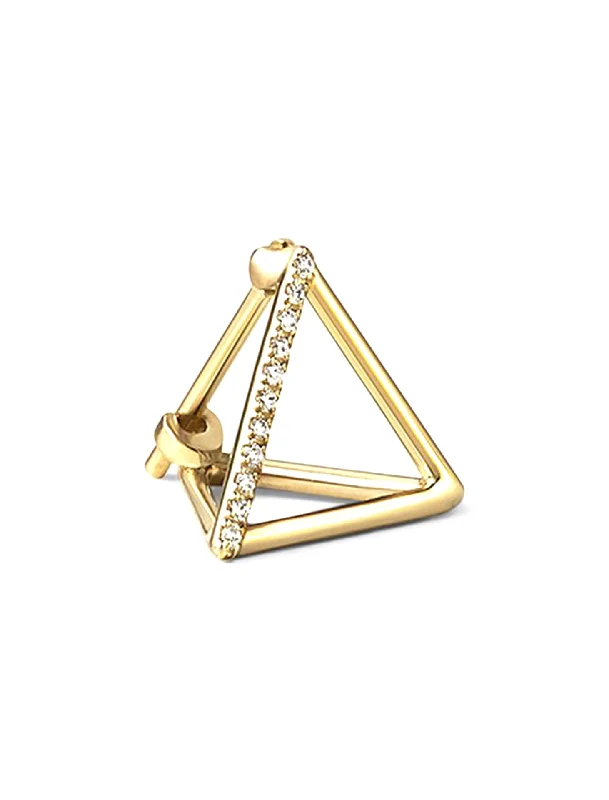 boho pearl charm bracelet 3D Triangle, 18K Yellow Gold + Diamond Pavé Earring, Small