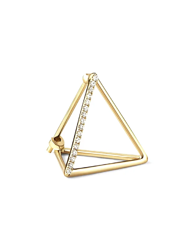 personalized engraved locket 3D Triangle, 18K Yellow Gold + Pavé Diamond Earring, Medium