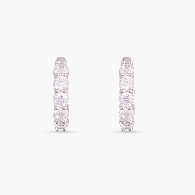 personalized couple’s bracelet engraved Cosmic brilliance CZ Silver Hoops