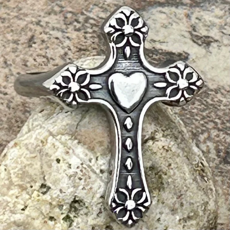 adjustable toe ring silver Cross Ring - Heart Cross- R230