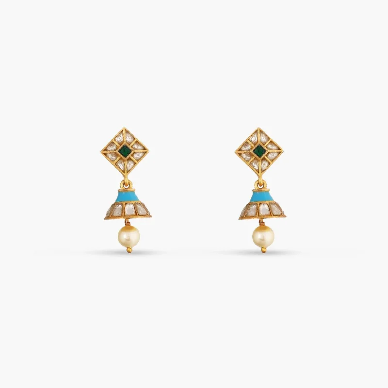 delicate floral wedding band Dainty Kempu Silver Jhumki Earrings