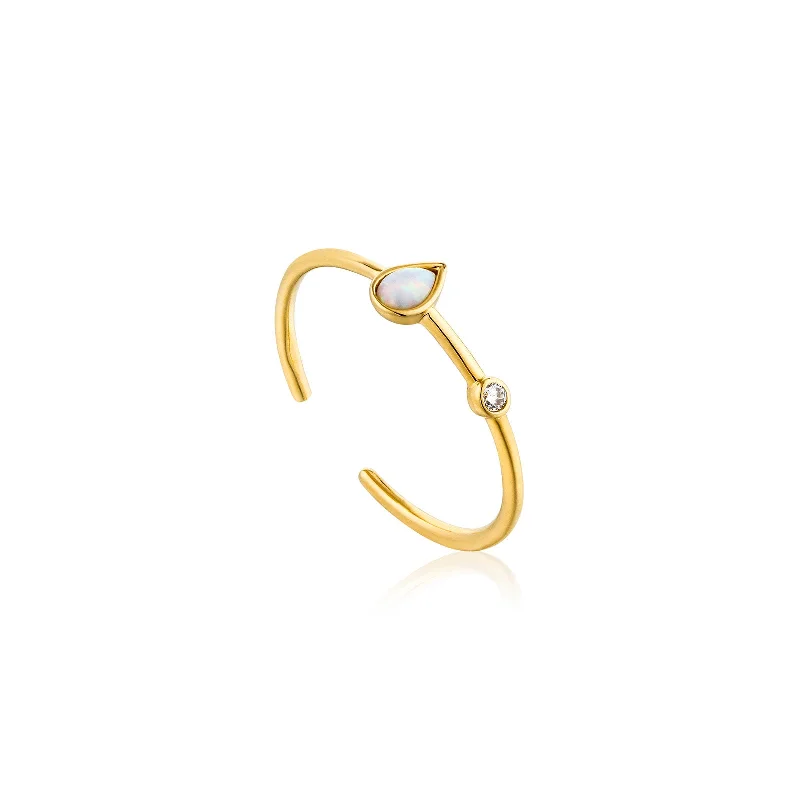 gemstone infinity bracelet Ania Haie Sterling Silver & Gold Plated Opal Colour Raindrop Adjustable Ring