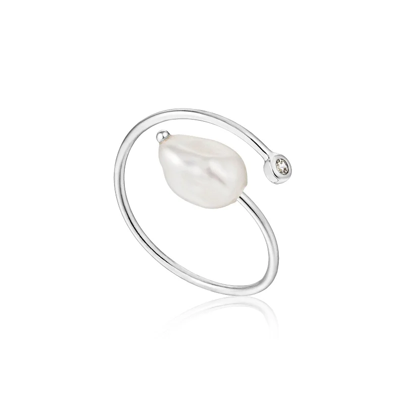 men’s woven leather bracelet Ania Haie Sterling Silver Freshwater Pearl Twist Ring