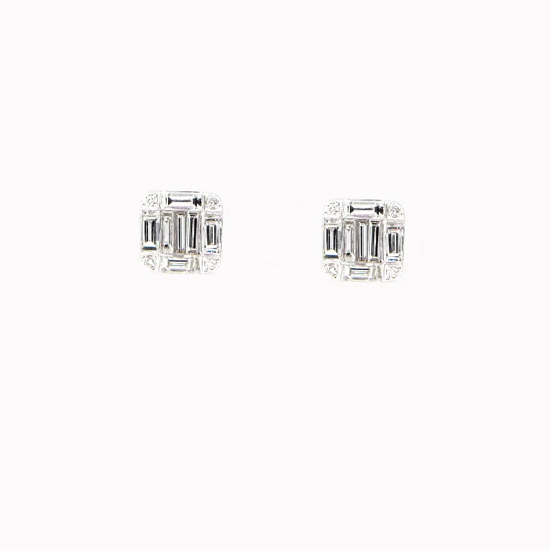 Diamond Baguette Cluster Square Studs