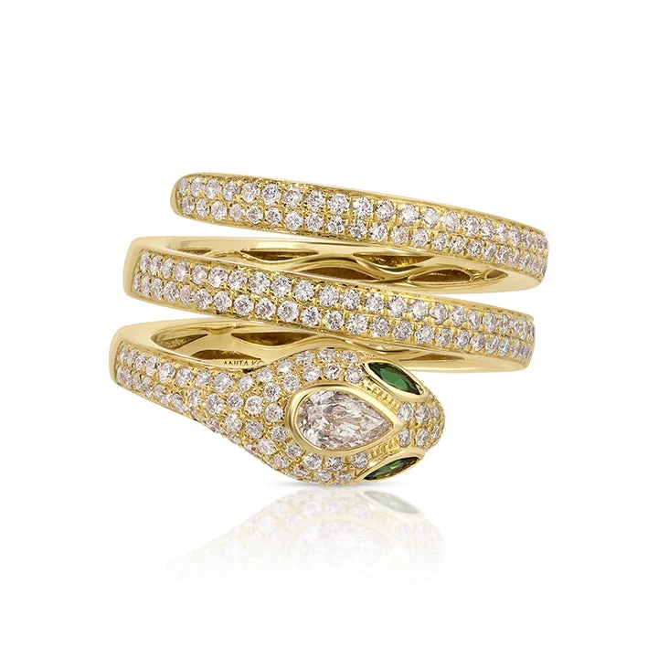 solid gold stacking rings set Diamond Pave Snake Coil Ring