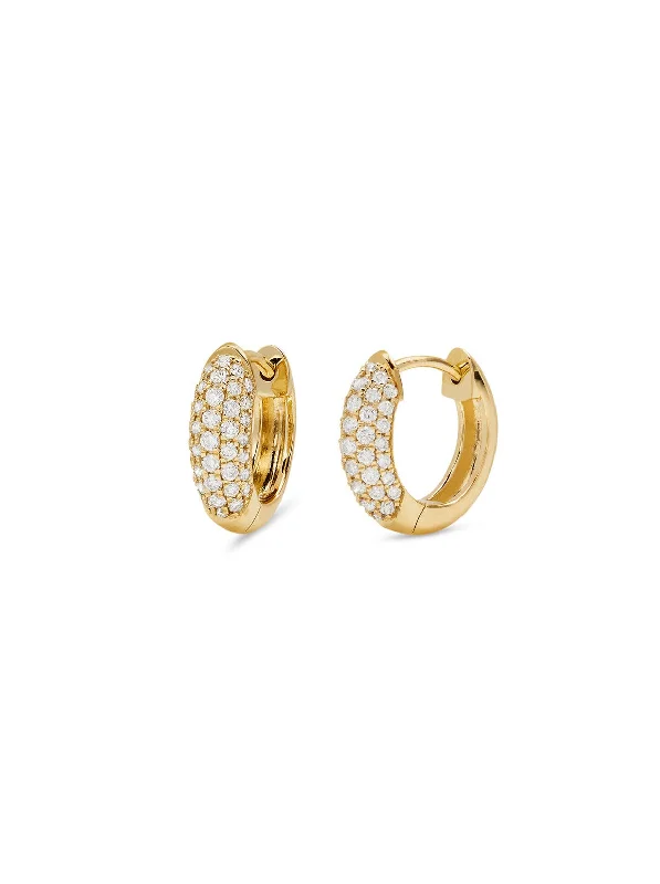 delicate chain necklace gold Diamond Puffy Yellow Gold Huggie Hoops
