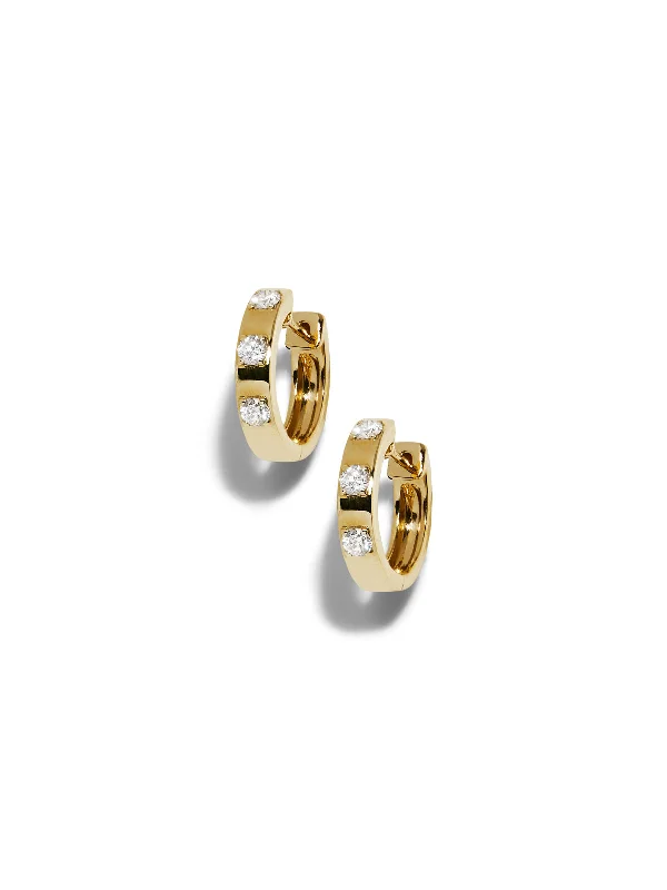 dainty chain bracelet layered Diamond Ribbon Yellow Gold Huggie Hoop Earrings