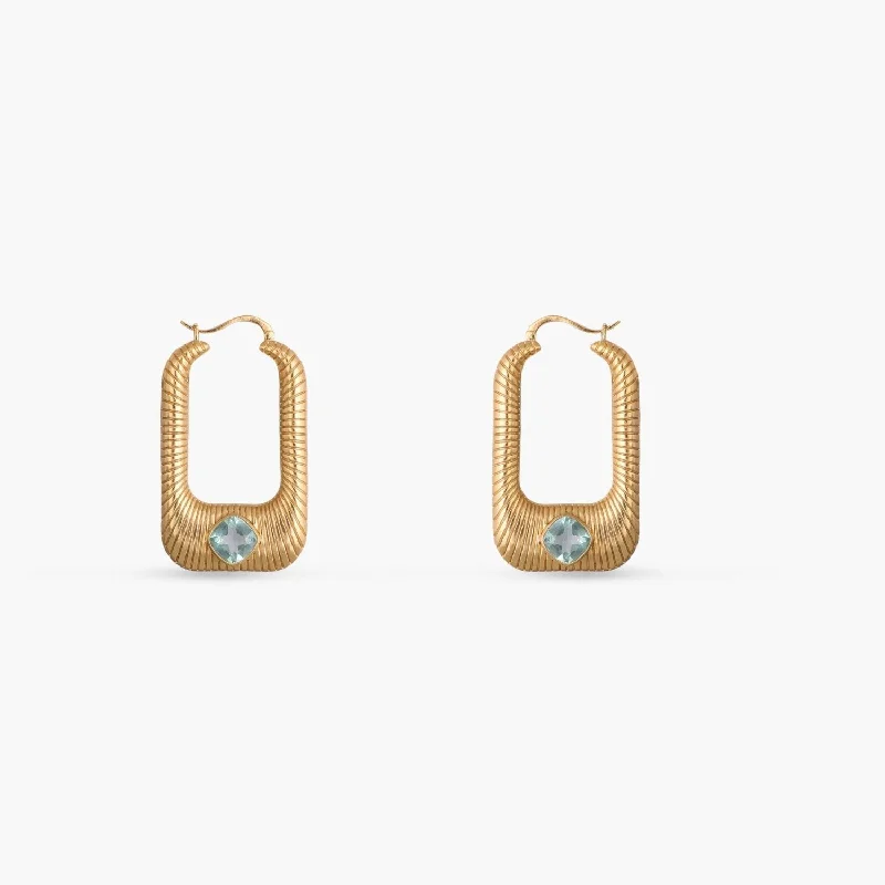 rose gold cubic zirconia earrings Dune Rectangular Statement Silver Hoops