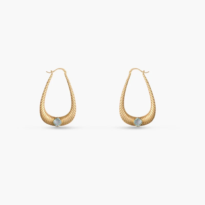 gemstone teardrop earrings Dune Statement Pear Silver Hoops