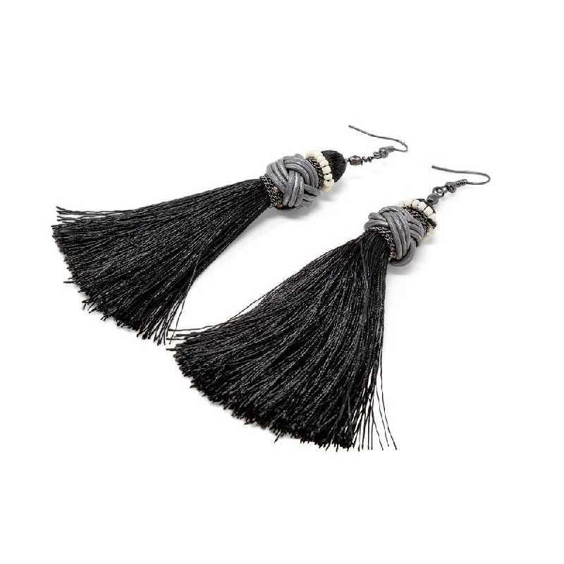 Earrings Knot Tassel Black