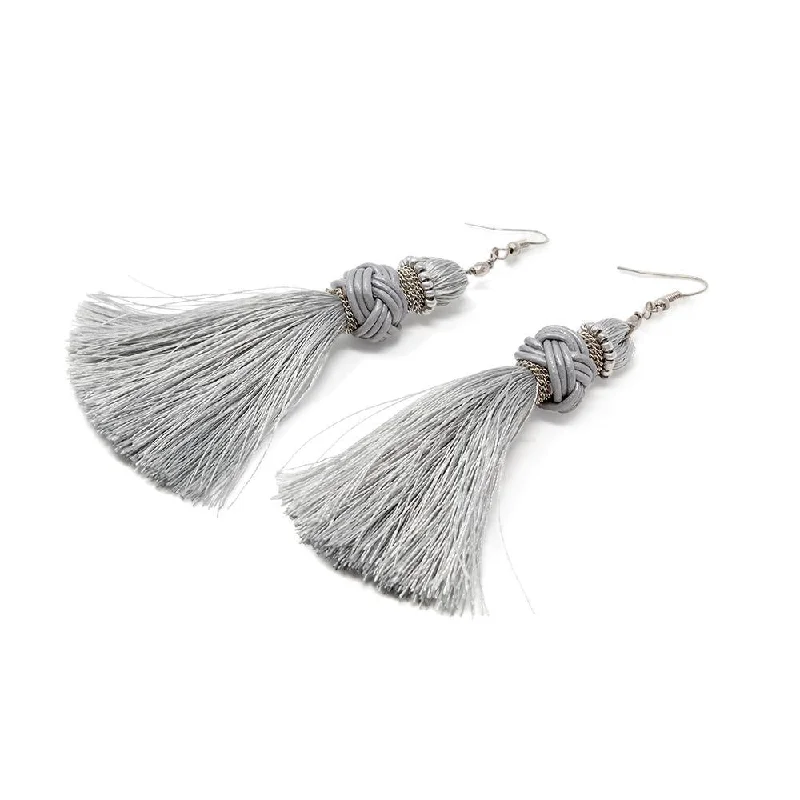 Earrings Knot Tassel Grey