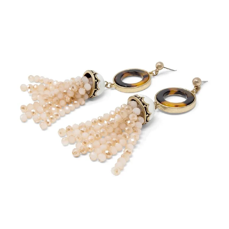 EarringsTurtle Enamel Beige Bead Tassel