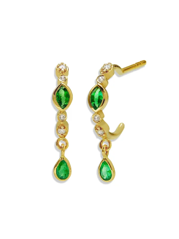 vintage crystal chandelier earrings Emerald and Diamond Eye Yellow Gold Hoop Earrings