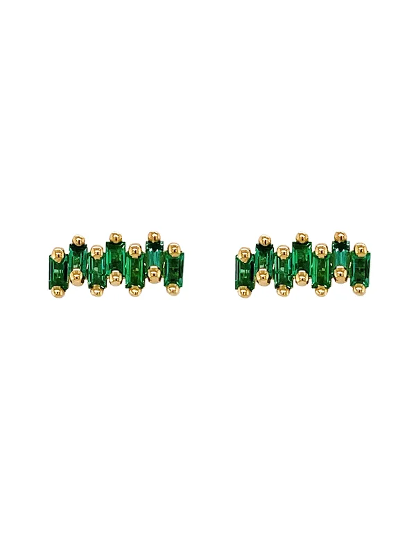 vintage floral engagement ring Emerald Baguette Yellow Gold Stud Earrings