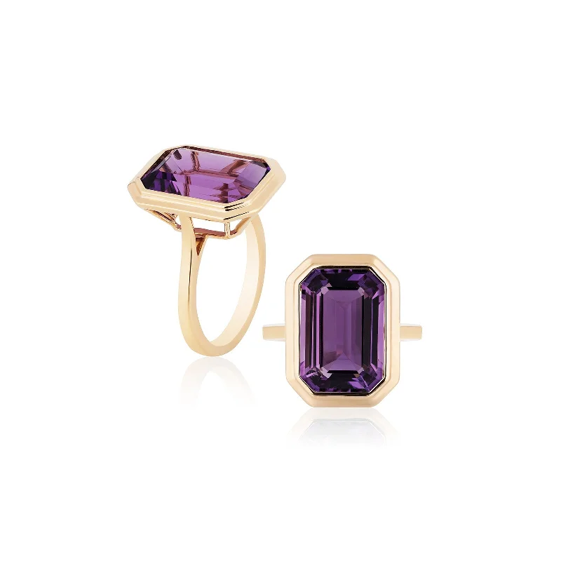 solid gold cartilage hoop Emerald Cut Bezel Set Ring
