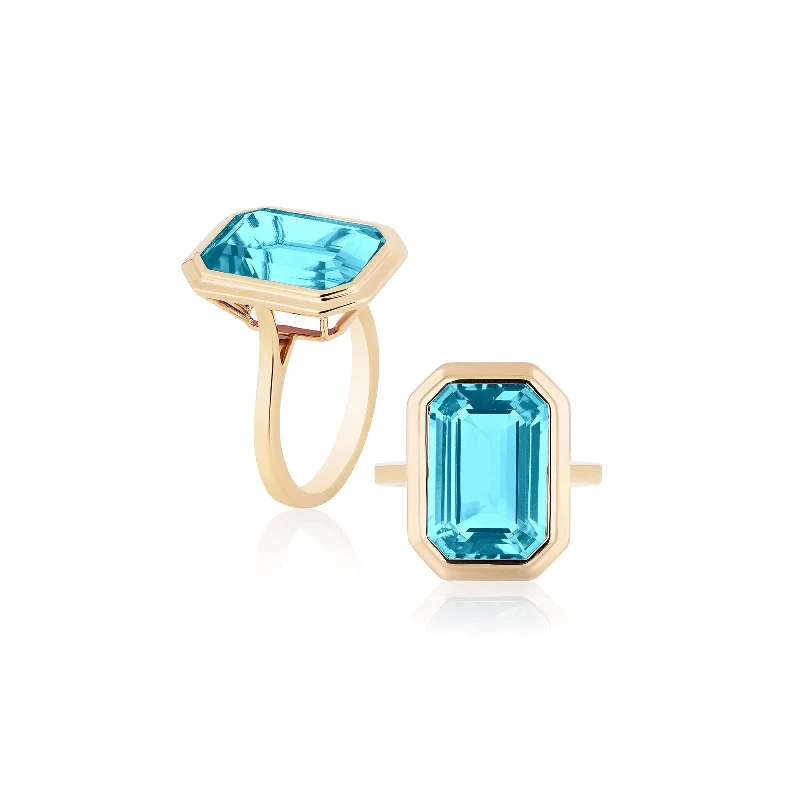 celestial star earrings stud Emerald Cut Bezel Set Ring