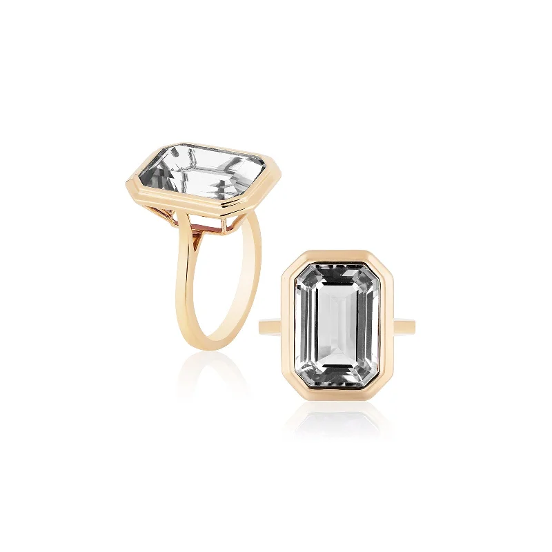 gold and diamond nose stud Emerald Cut Bezel Set Ring