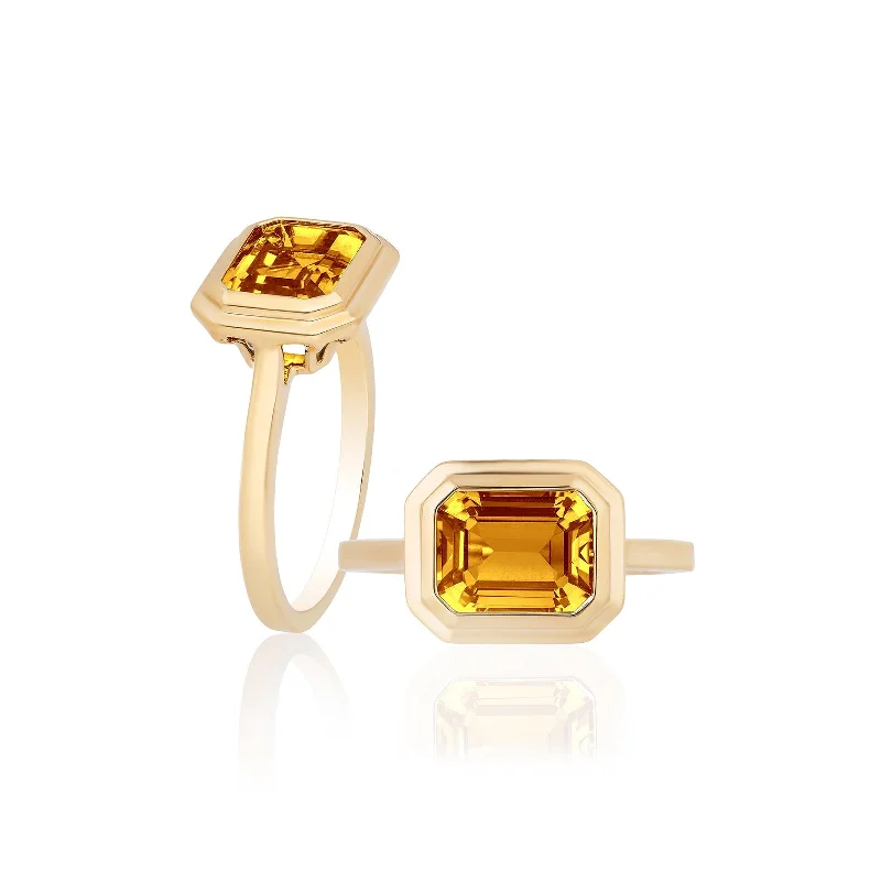 hexagon-shaped engagement ring unique Emerald Cut Bezel Set Ring