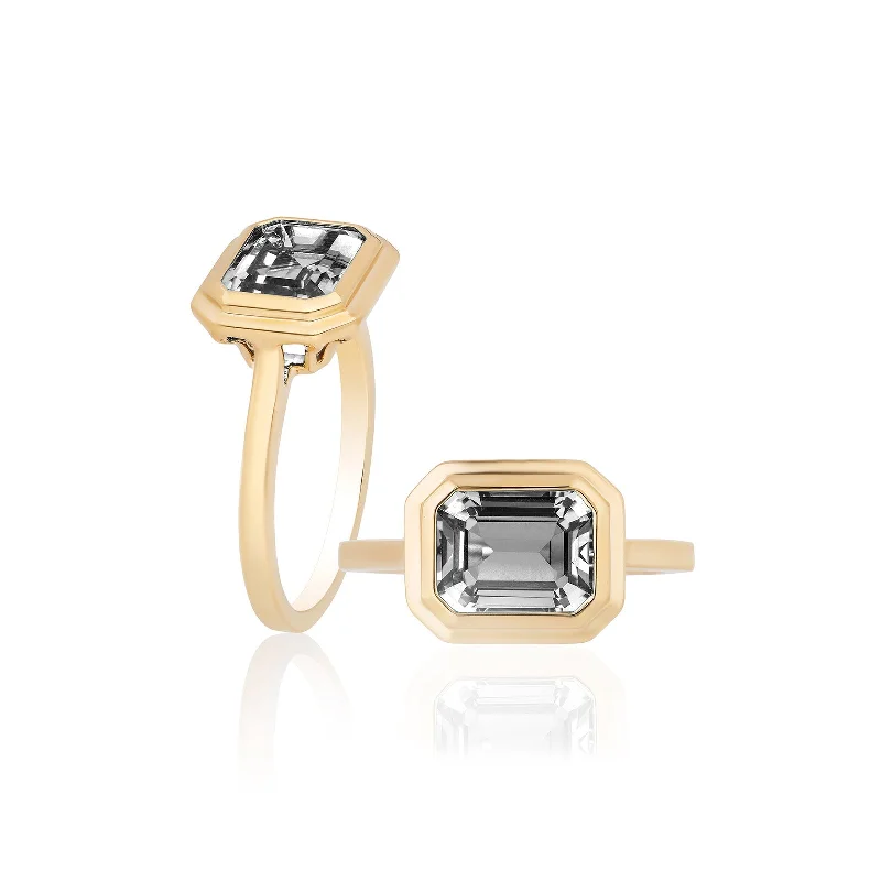 celestial sun and moon pendant Emerald Cut Bezel Set Ring