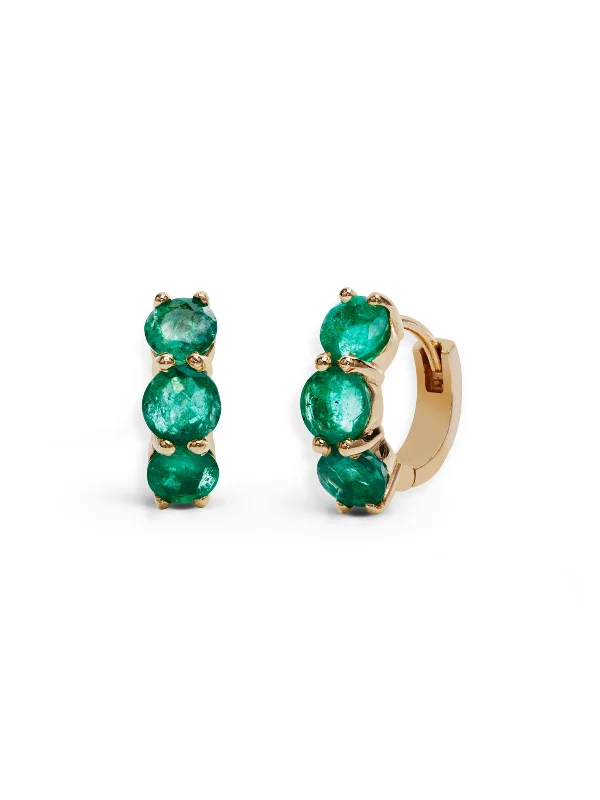 vintage rose-cut diamond ring Emerald Huggie Hoop Yellow Gold Earrings