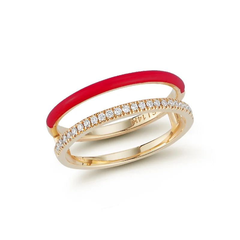 Enamel and Diamond Double Bar Ring