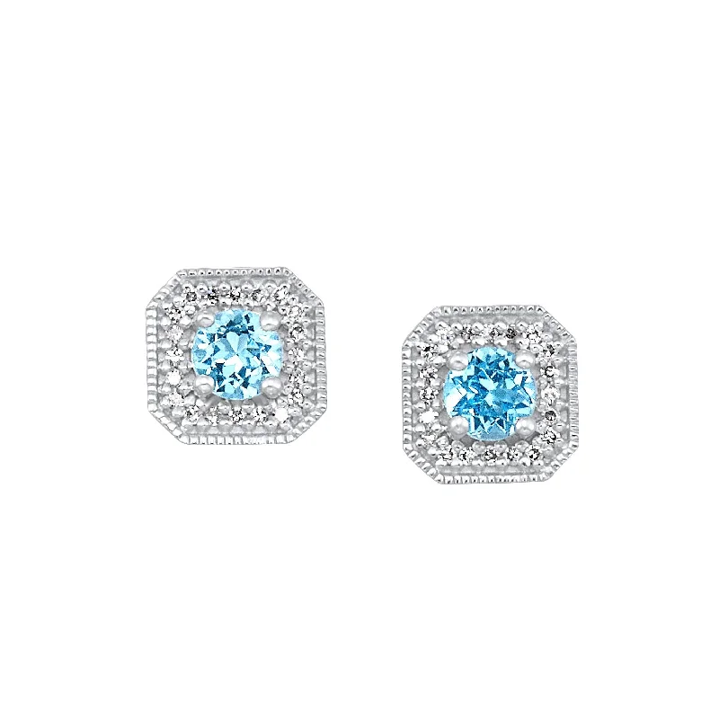 simple crystal pendant necklace White Gold Diamond and Blue Topaz Earrings