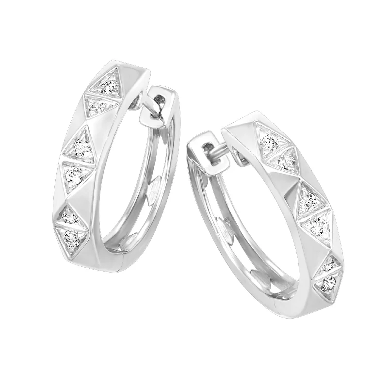 hammered copper wedding band 14K White Gold and Diamond Hoop Earrings