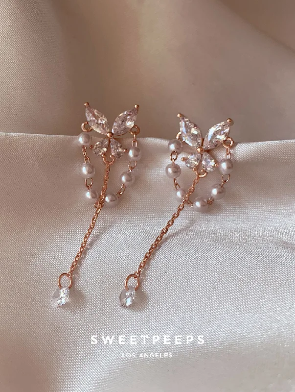 dainty feather charm necklace Ethereal Butterfly Pearl Studs - RoseGold
