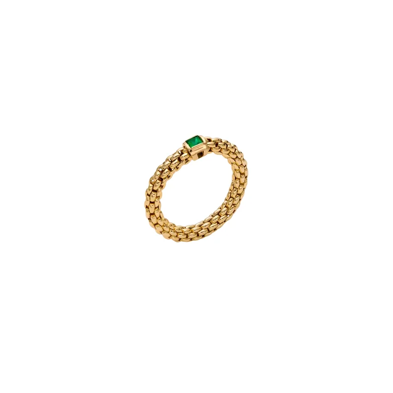 hammered gold disc necklace Flex'it Ring with Emerald