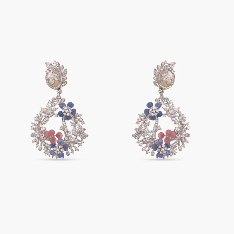 black diamond stud earrings Floral Bouquet CZ Silver Statement Earrings