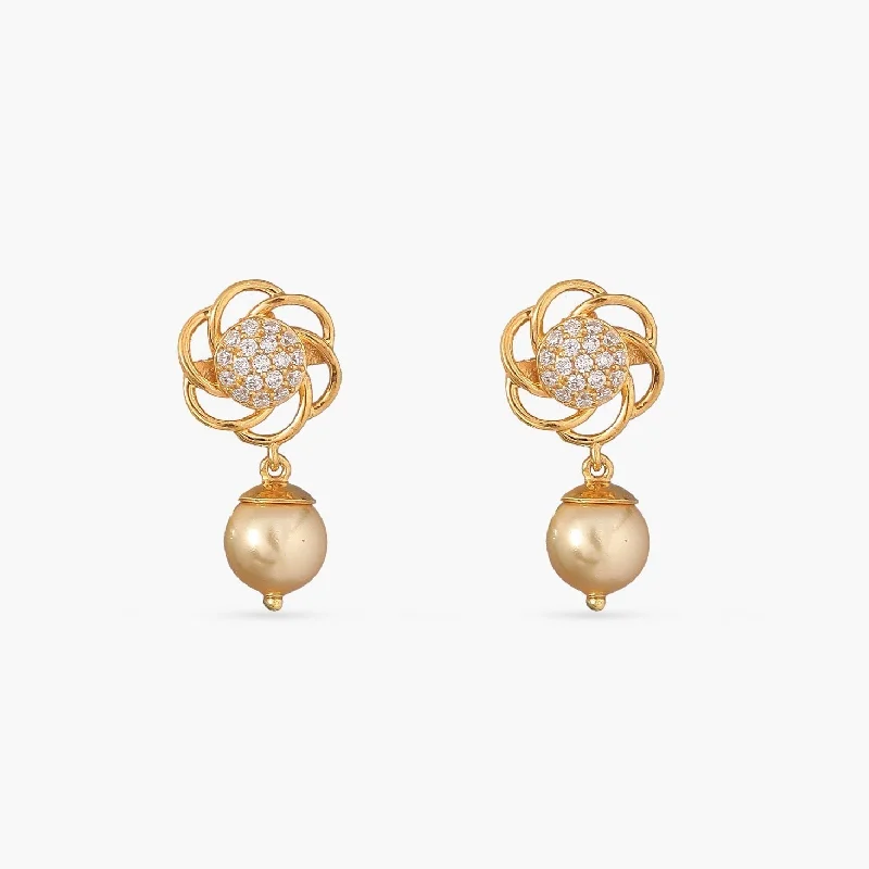 unique tribal silver ring Floral CZ Pearl Drop Silver Earrings