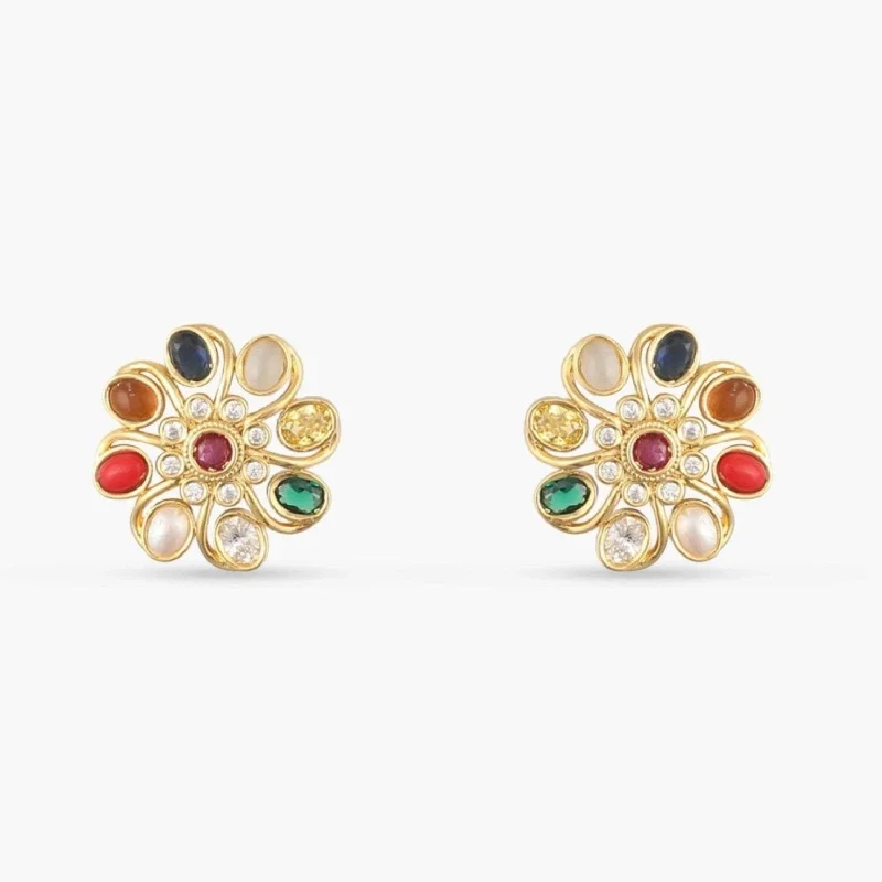 custom silver charm bracelet Floral Elegance Navaratna Stud Earrings
