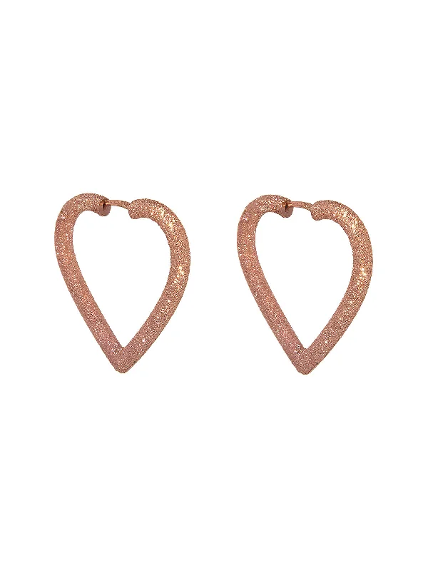 vintage diamond brooch pin Florentine Finish 18K Rose Gold Heart Hoop Earrings