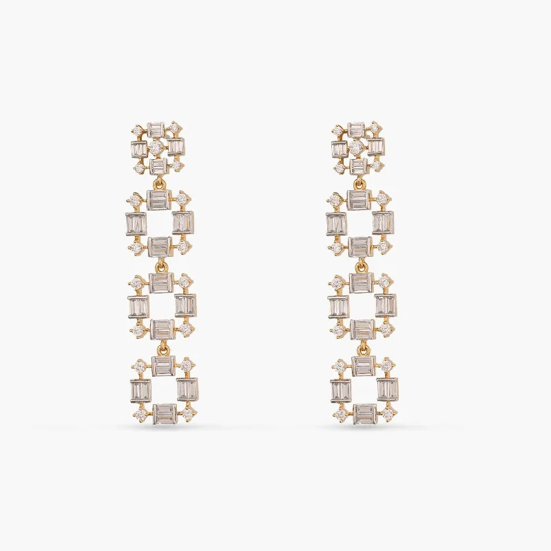 cubic zirconia stud earrings classic Four Layer CZ Drop Silver Earrings
