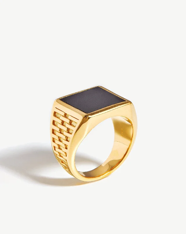 Fused Woven Gemstone Square Signet Ring | 18ct Gold Vermeil/Black Onyx