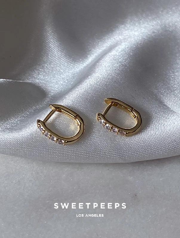 delicate marquise diamond band Gemstone Rectangle Hoops