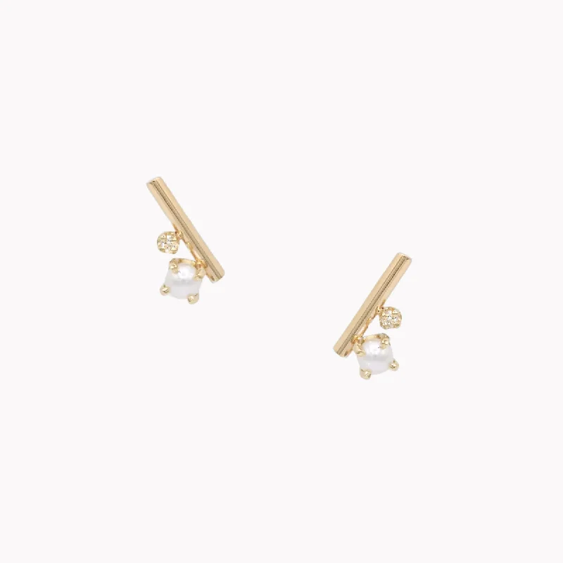 Pearl & Diamond Bar Studs