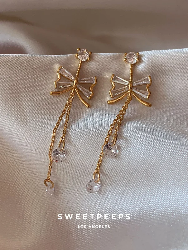 celestial meteor shower earrings Girly Bow Chain Dangle Studs