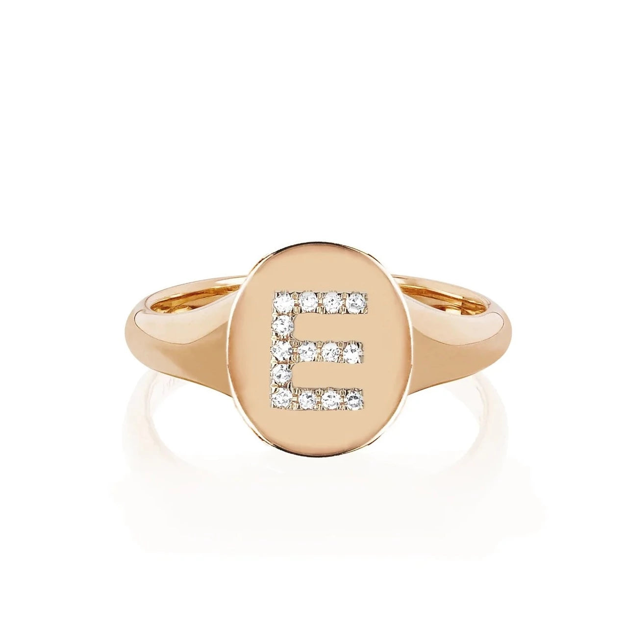 Gold Oval Signet With Diamond Initial Ring