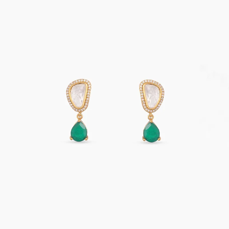 dainty birthstone ring for women Graceful Green Moissanite Silver Drop Earrings