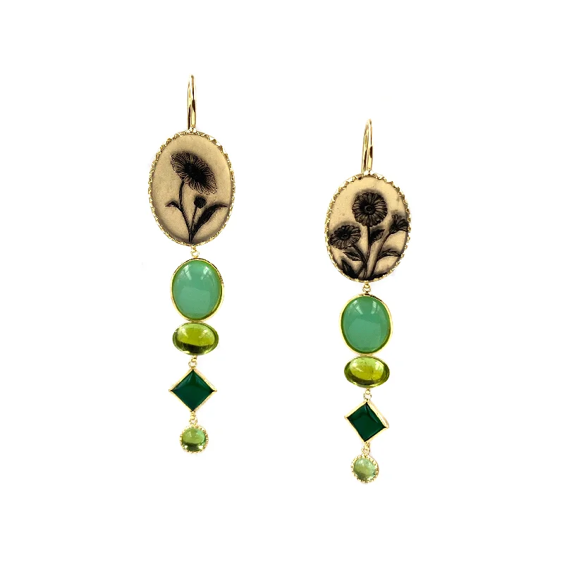 Green Floral Droplet Earhangers