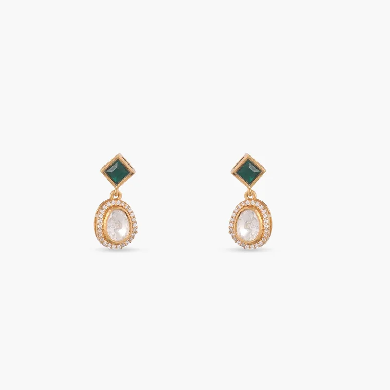vintage art deco engagement ring Green Glimmer Moissanite Silver Drop Earrings