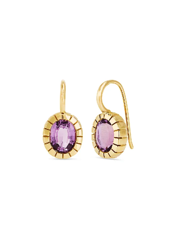 boho tassel earrings handmade Heirloom Bezel Oval Amethyst Yellow Gold Earrings