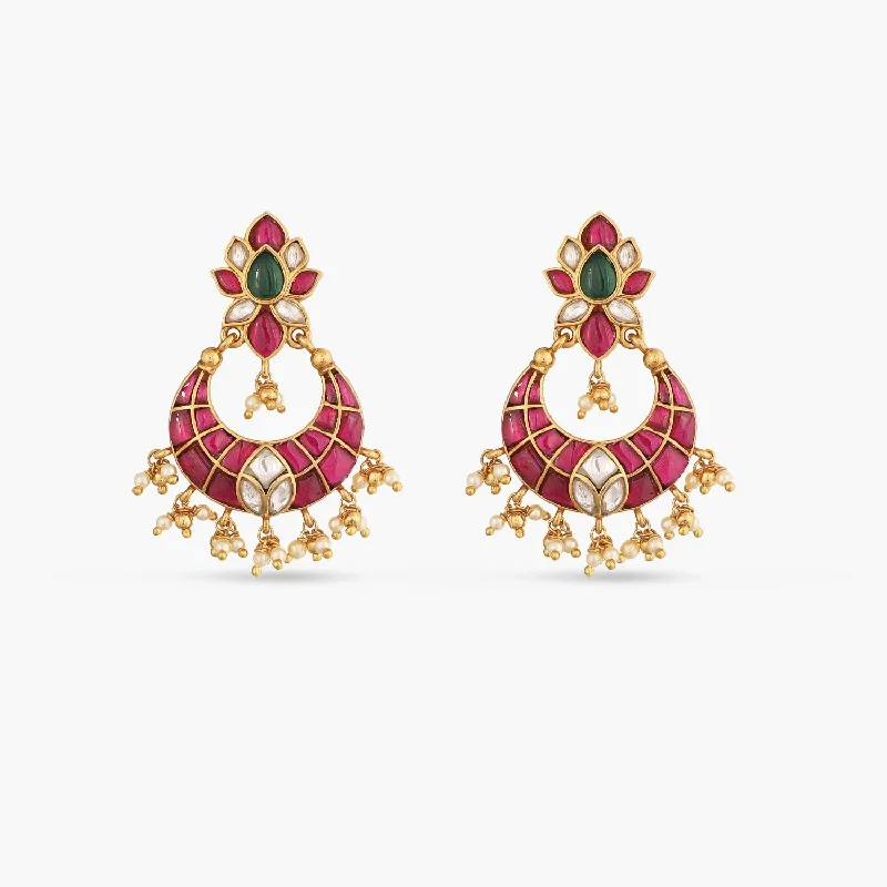 thin gold wedding band women Jui Kempu Jadau Silver Chandbali Earrings