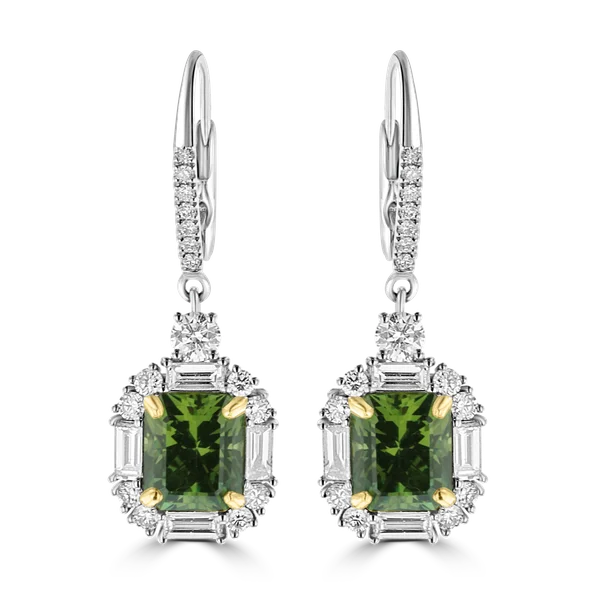 JULEVE 18KT WHITE GOLD 5.06CT GREEN GARNET & 1.44CTW DIAMOND DANGLE EARRINGS