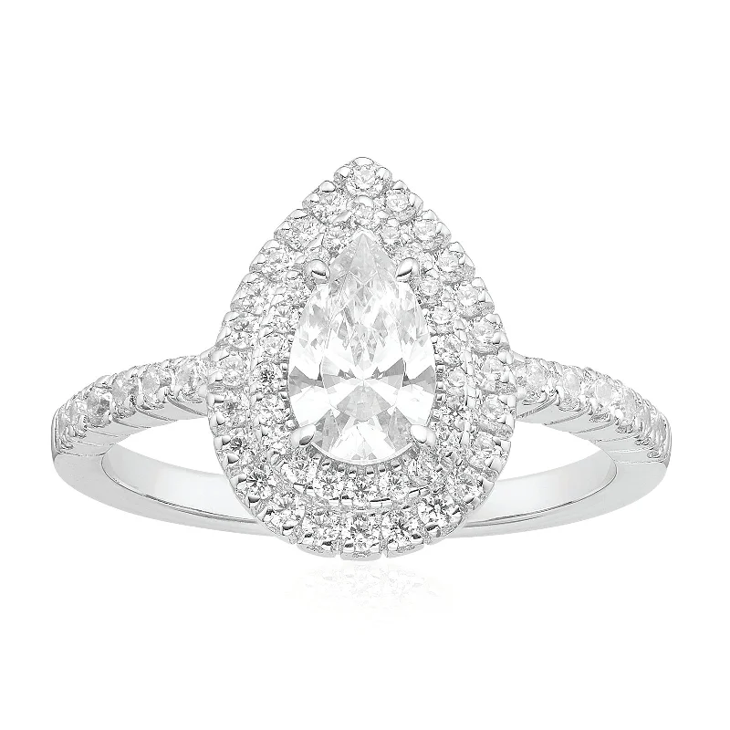 KISS Sterling Silver Pear & Round Brilliant Cut Cubic Zirconia Ring