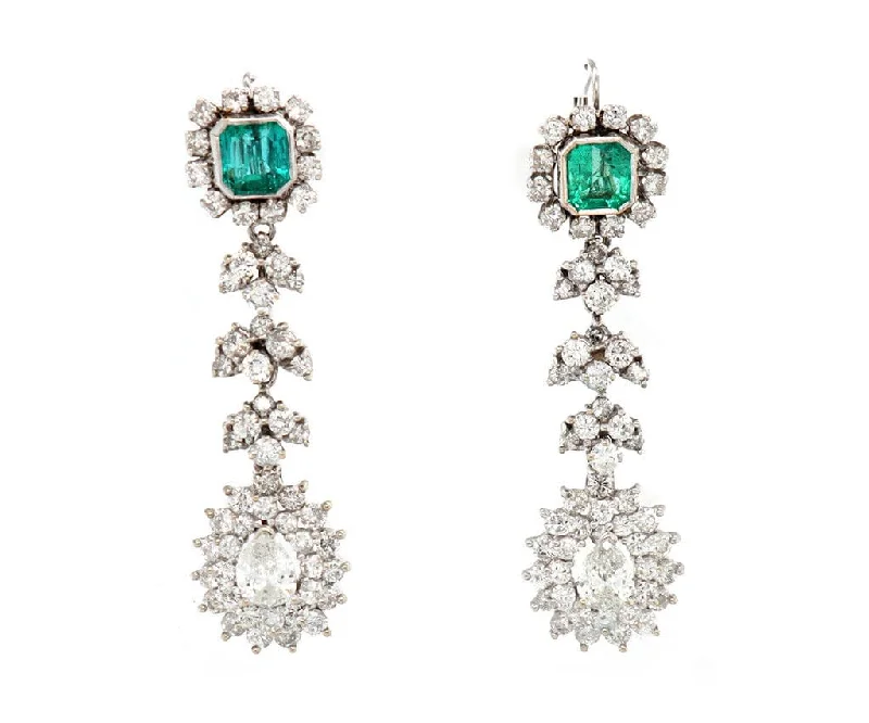 Kurt Wayne 1.75ctw Emerald and 4.50ctw Diamond Dangle Earrings in 14K