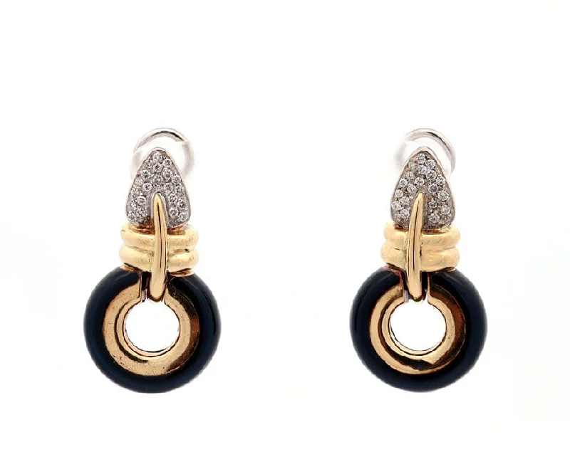 La Nouvelle Bague 0.75ctw Pave Diamond and Midnight Enamel Earrings in 18K