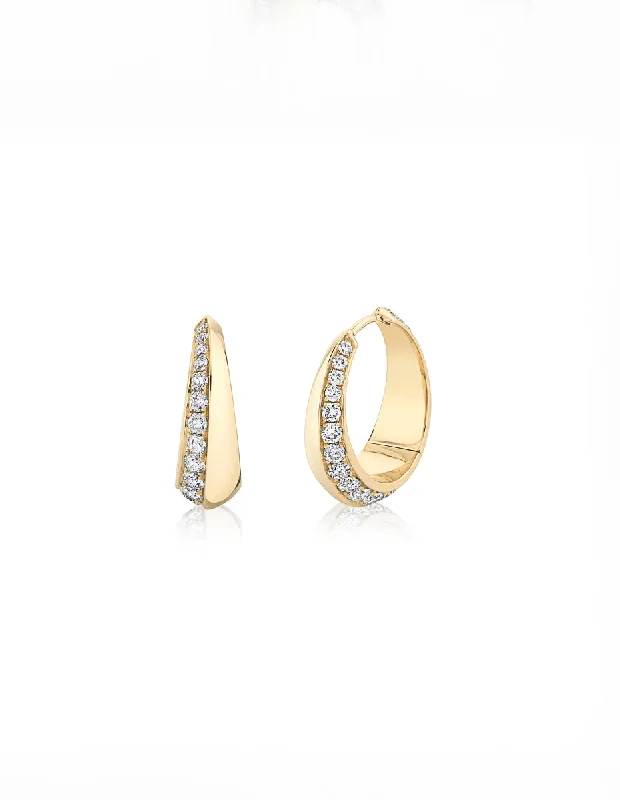 vintage-style garnet ring Large Pavé Crescent Yellow Gold Hoop Earrings