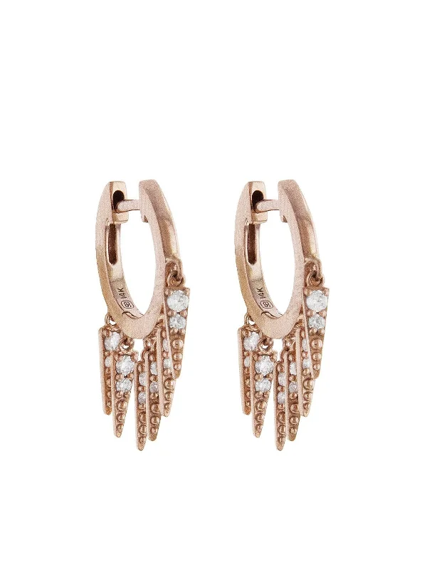 boho shell beaded anklet Large Pavé Fringe Rose Gold Huggie Hoop Earrings